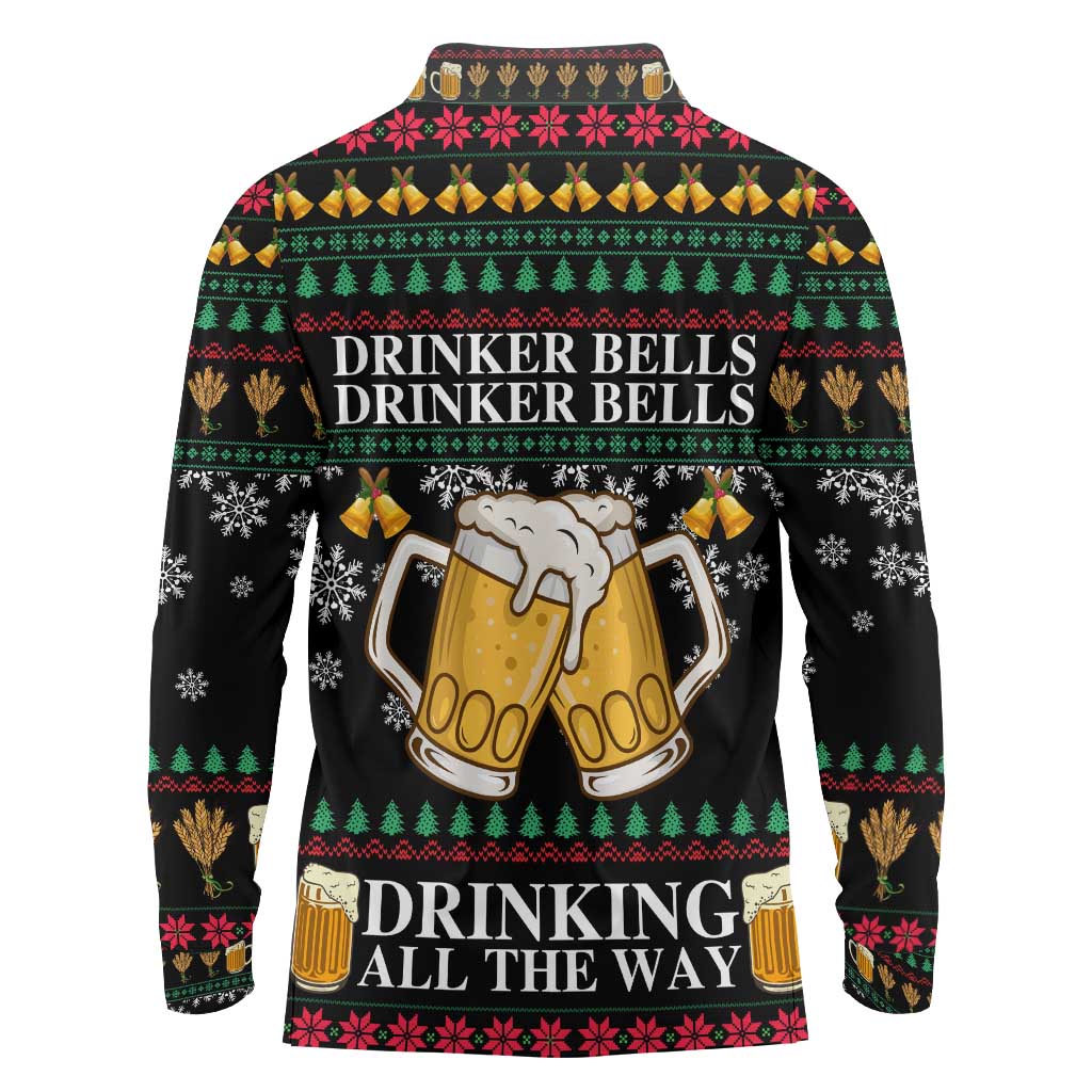 Drinker Bell Christmas Long Sleeve Polo Shirt Funny Xmas Holiday Patterns - Wonder Print Shop