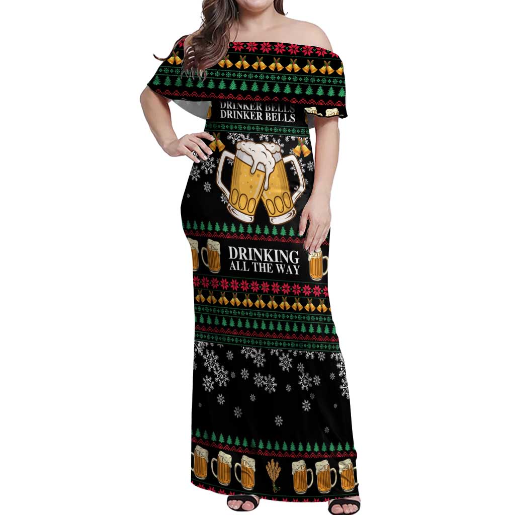 Drinker Bell Christmas Off Shoulder Maxi Dress Funny Xmas Holiday Patterns - Wonder Print Shop