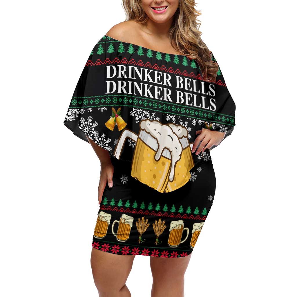 Drinker Bell Christmas Off Shoulder Short Dress Funny Xmas Holiday Patterns - Wonder Print Shop