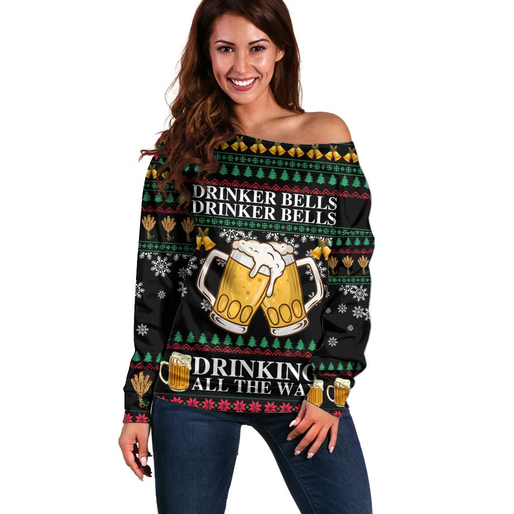 Drinker Bell Christmas Off Shoulder Sweater Funny Xmas Holiday Patterns - Wonder Print Shop