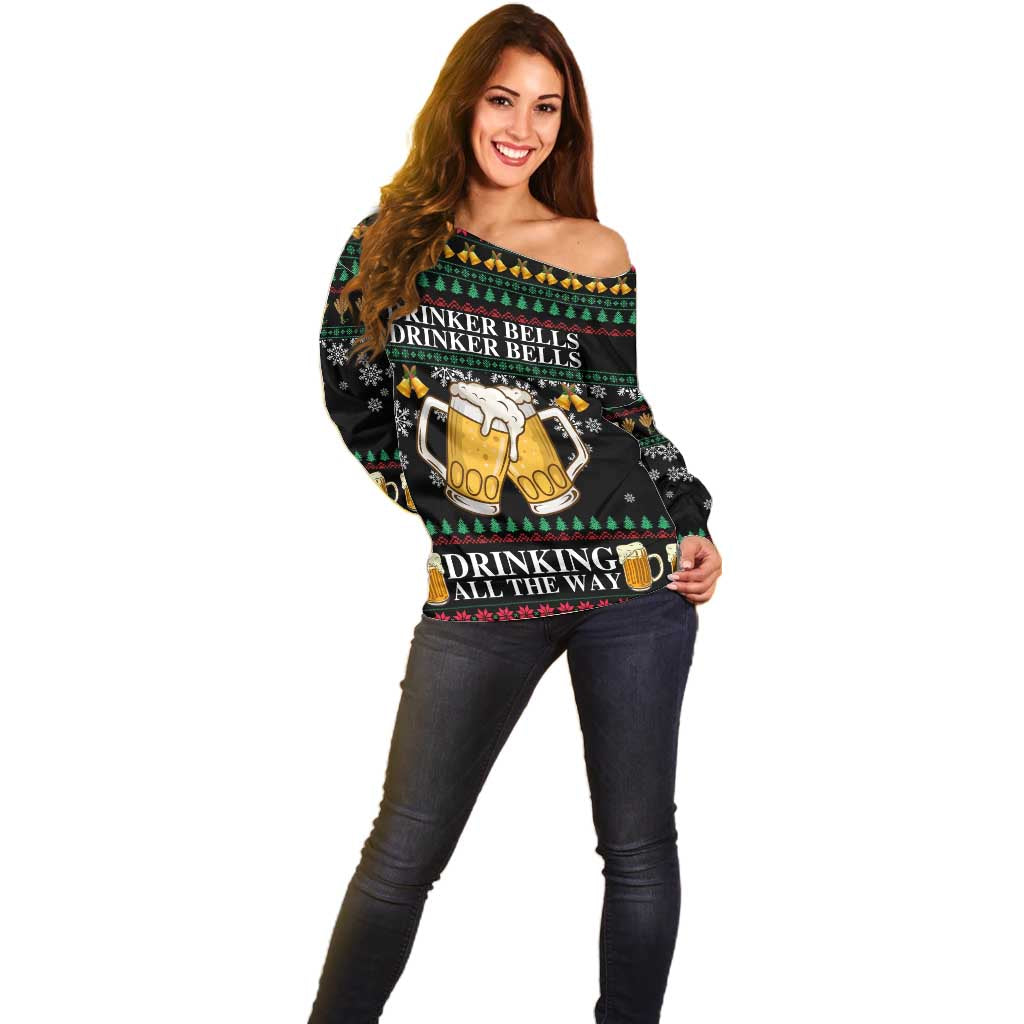 Drinker Bell Christmas Off Shoulder Sweater Funny Xmas Holiday Patterns - Wonder Print Shop