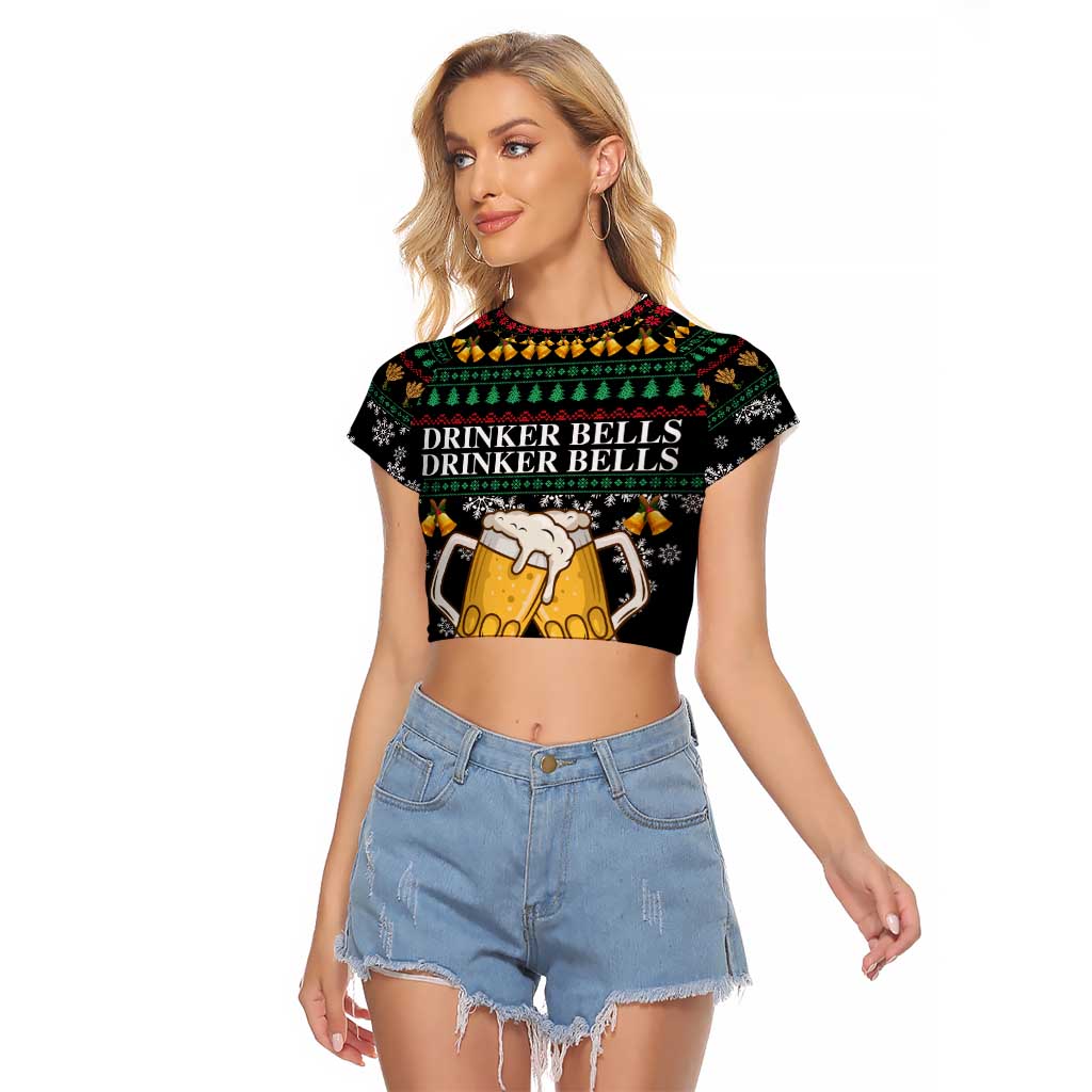 Drinker Bell Christmas Raglan Cropped T Shirt Funny Xmas Holiday Patterns - Wonder Print Shop