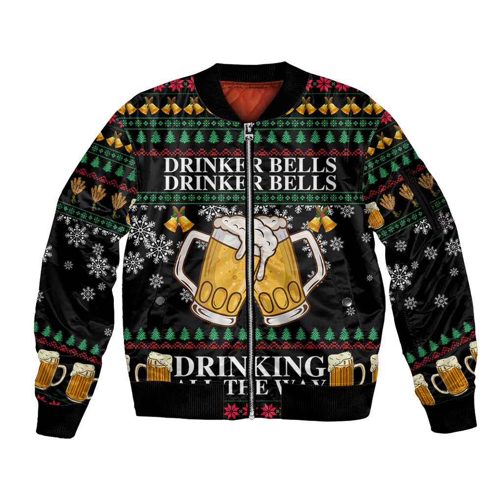Drinker Bell Christmas Sleeve Zip Bomber Jacket Funny Xmas Holiday Patterns - Wonder Print Shop