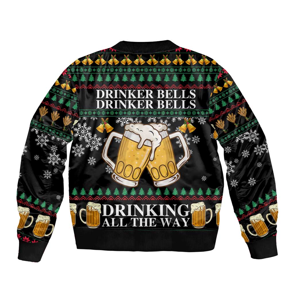 Drinker Bell Christmas Sleeve Zip Bomber Jacket Funny Xmas Holiday Patterns - Wonder Print Shop