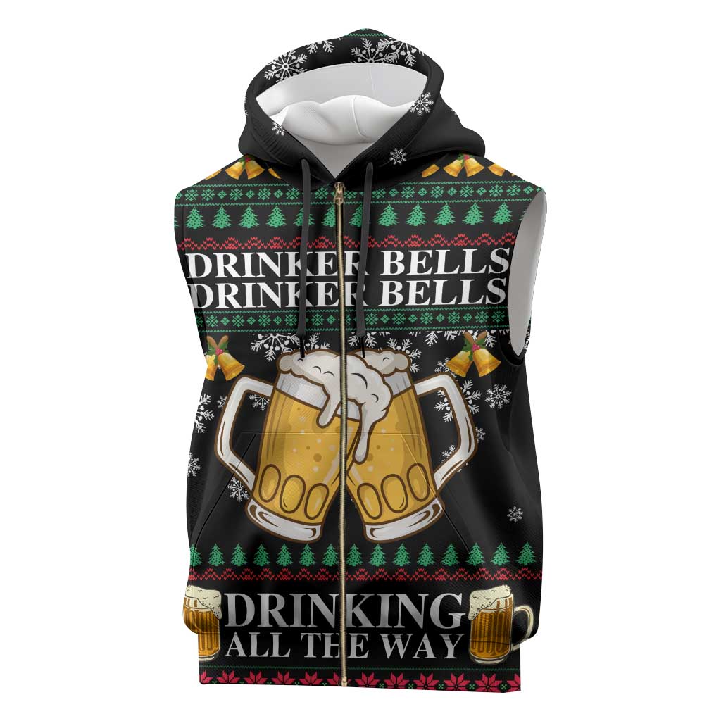 Drinker Bell Christmas Sleeveless Zip Hoodie Funny Xmas Holiday Patterns - Wonder Print Shop