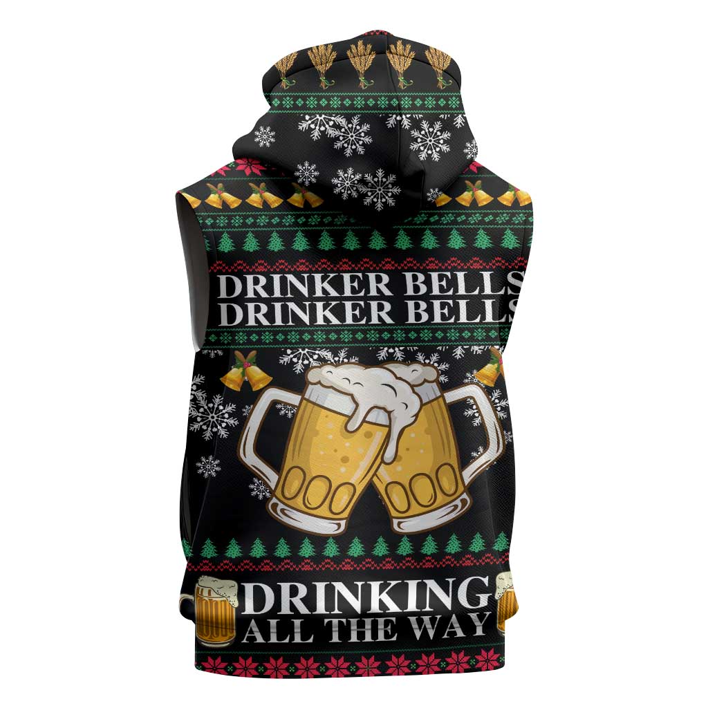 Drinker Bell Christmas Sleeveless Zip Hoodie Funny Xmas Holiday Patterns - Wonder Print Shop
