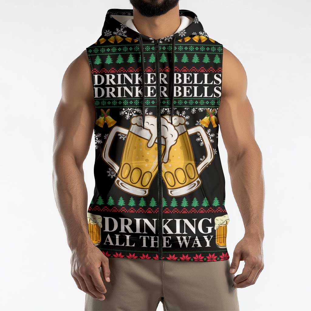 Drinker Bell Christmas Sleeveless Zip Hoodie Funny Xmas Holiday Patterns - Wonder Print Shop