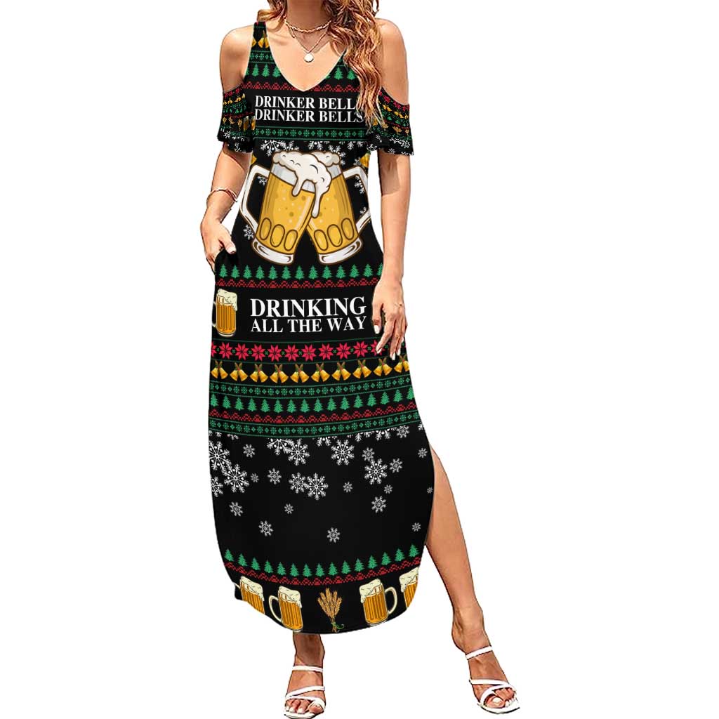 Drinker Bell Christmas Summer Maxi Dress Funny Xmas Holiday Patterns - Wonder Print Shop