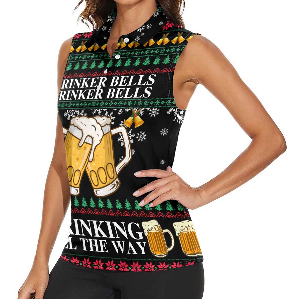 Drinker Bell Christmas Women Sleeveless Polo Shirt Funny Xmas Holiday Patterns - Wonder Print Shop