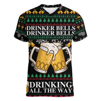 Drinker Bell Christmas Women V-Neck T-Shirt Funny Xmas Holiday Patterns - Wonder Print Shop