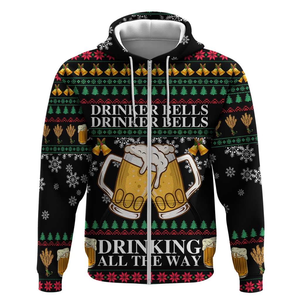 Drinker Bell Christmas Zip Hoodie Funny Xmas Holiday Patterns - Wonder Print Shop