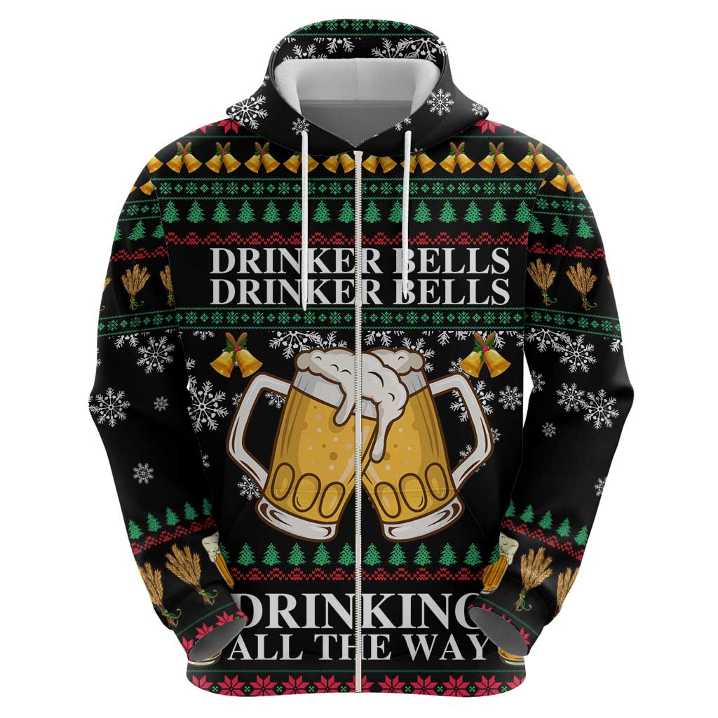 Drinker Bell Christmas Zip Hoodie Funny Xmas Holiday Patterns - Wonder Print Shop