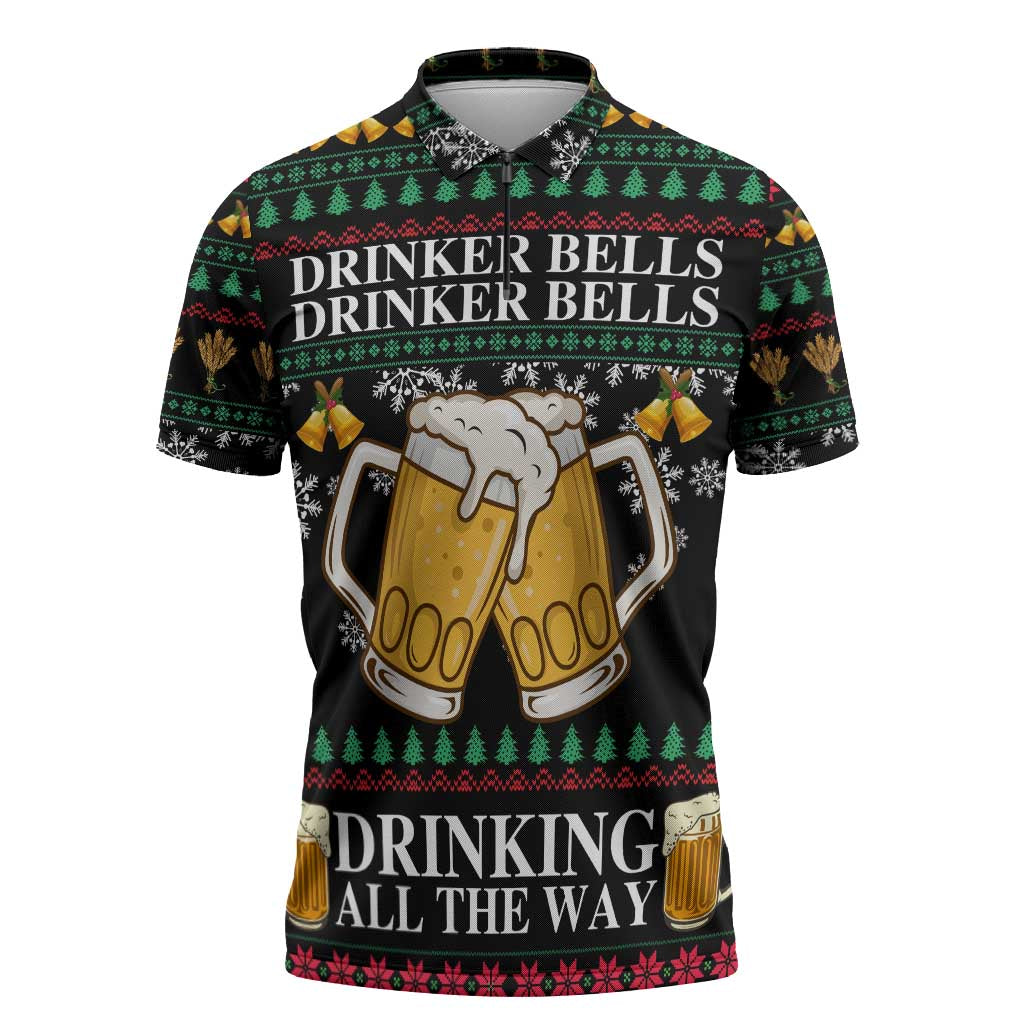 Drinker Bell Christmas Zipper Polo Shirt Funny Xmas Holiday Patterns - Wonder Print Shop