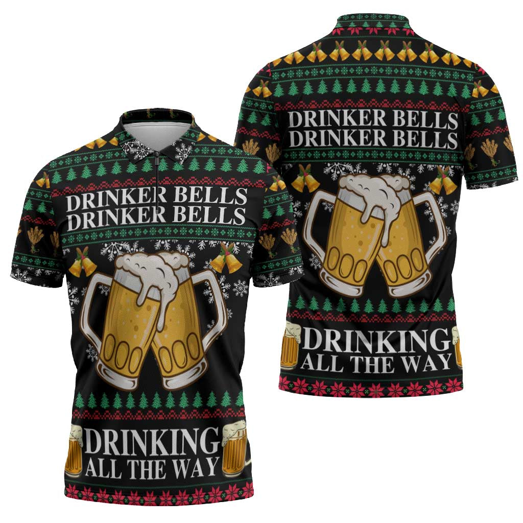 Drinker Bell Christmas Zipper Polo Shirt Funny Xmas Holiday Patterns - Wonder Print Shop