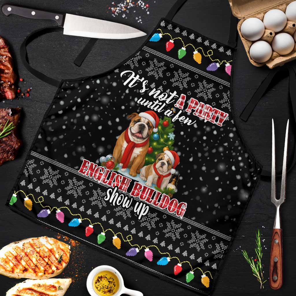 English Bulldog Show Up Christmas Apron Funny Xmas Holiday Patterns - Wonder Print Shop