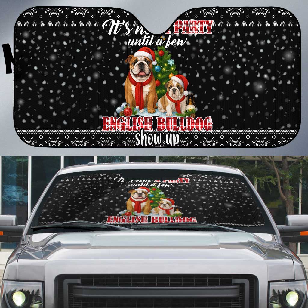 English Bulldog Show Up Christmas Auto Sun Shade Funny Xmas Holiday Patterns - Wonder Print Shop