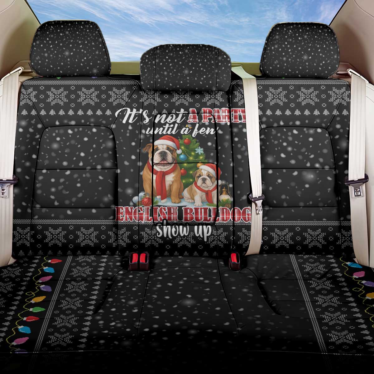 English Bulldog Show Up Christmas Back Car Seat Cover Funny Xmas Holiday Patterns - Wonder Print Shop