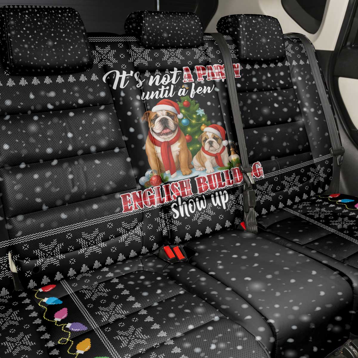 English Bulldog Show Up Christmas Back Car Seat Cover Funny Xmas Holiday Patterns - Wonder Print Shop