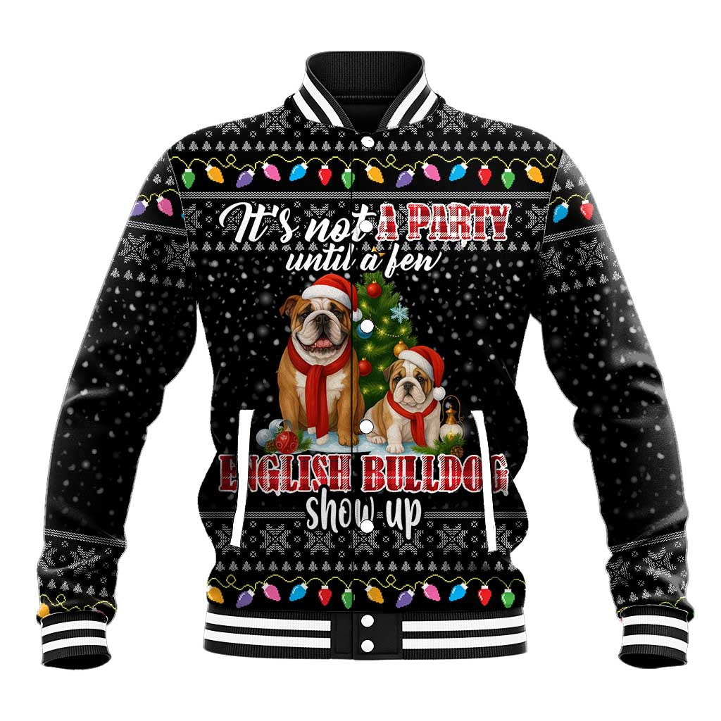 English Bulldog Show Up Christmas Baseball Jacket Funny Xmas Holiday Patterns - Wonder Print Shop
