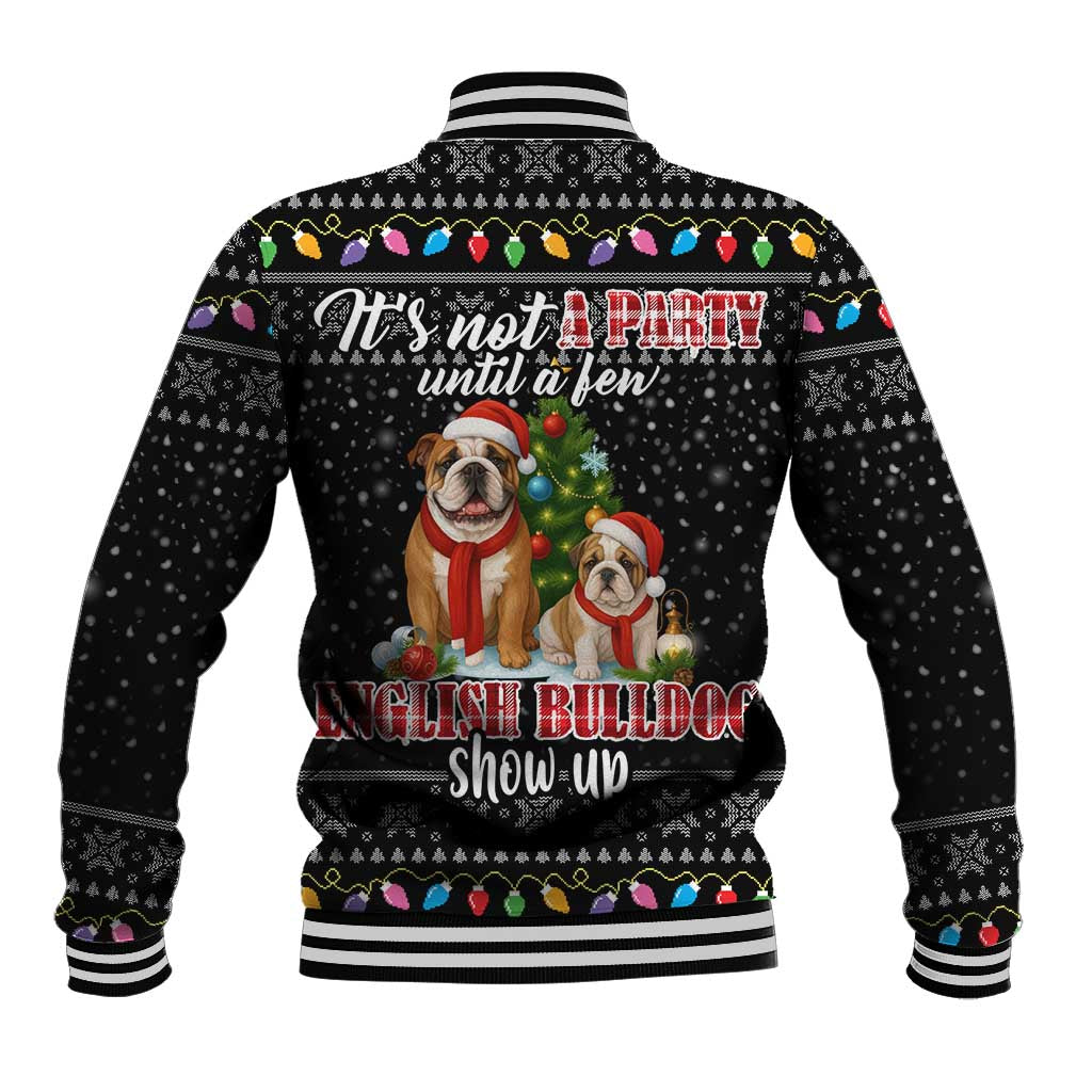 English Bulldog Show Up Christmas Baseball Jacket Funny Xmas Holiday Patterns - Wonder Print Shop