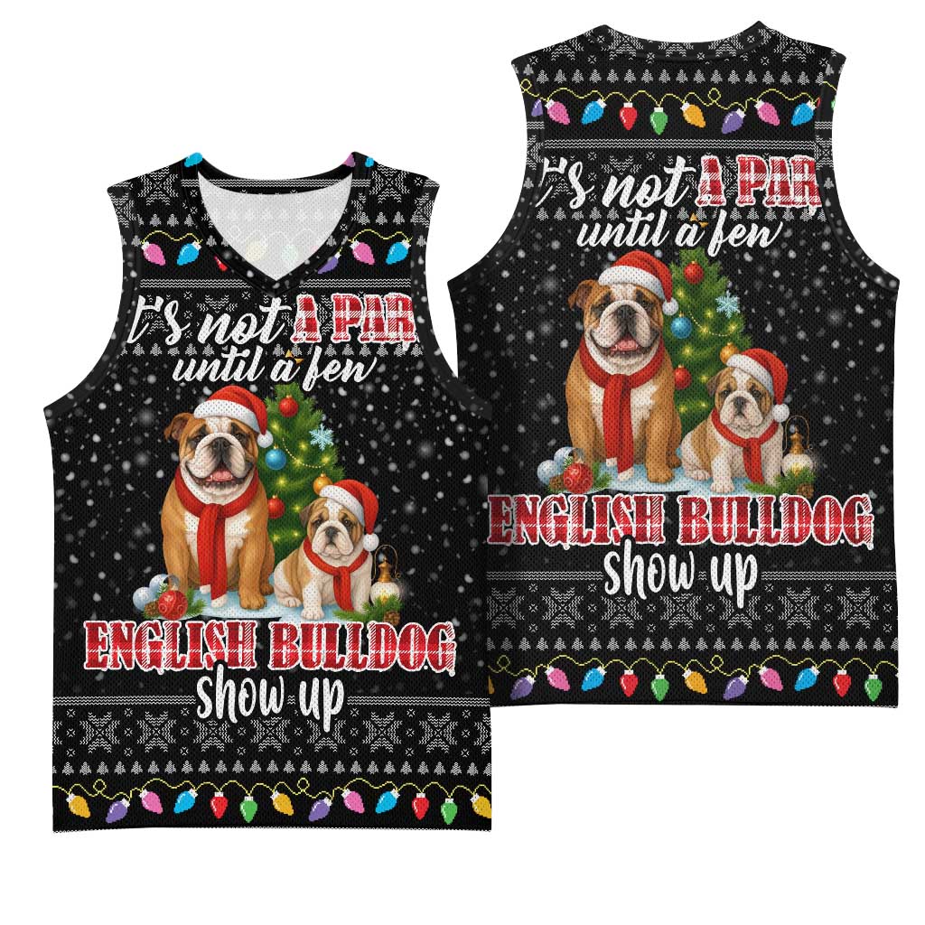English Bulldog Show Up Christmas Basketball Jersey Funny Xmas Holiday Patterns - Wonder Print Shop