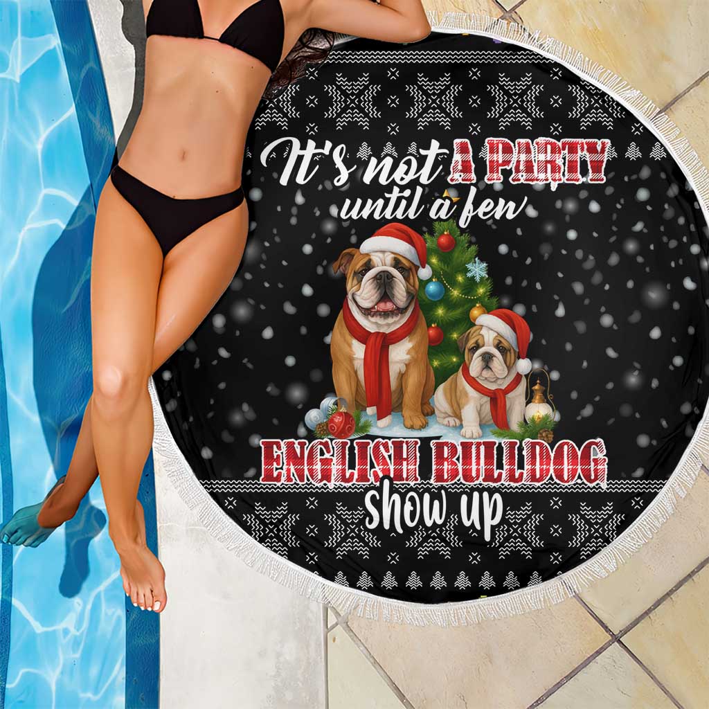 English Bulldog Show Up Christmas Beach Blanket Funny Xmas Holiday Patterns - Wonder Print Shop