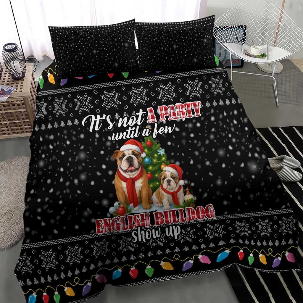 English Bulldog Show Up Christmas Bedding Set Funny Xmas Holiday Patterns - Wonder Print Shop