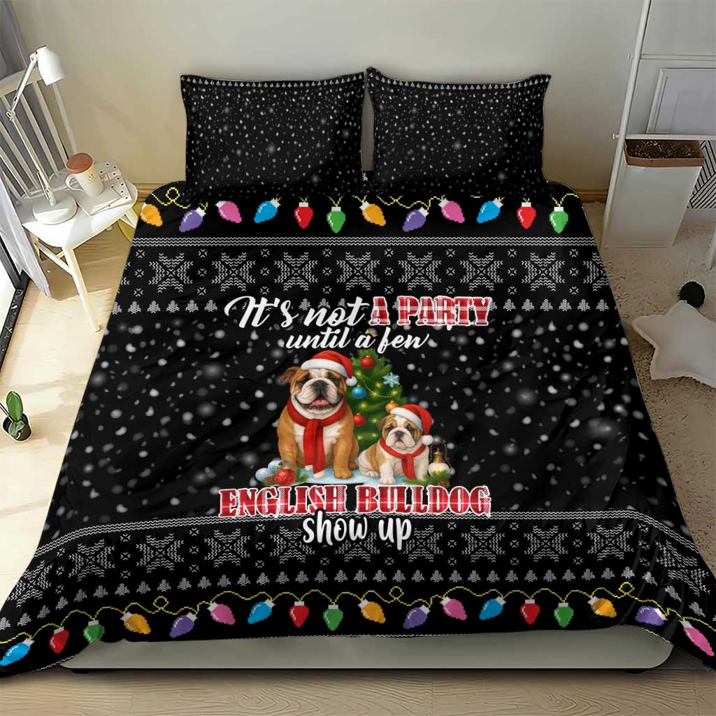English Bulldog Show Up Christmas Bedding Set Funny Xmas Holiday Patterns - Wonder Print Shop