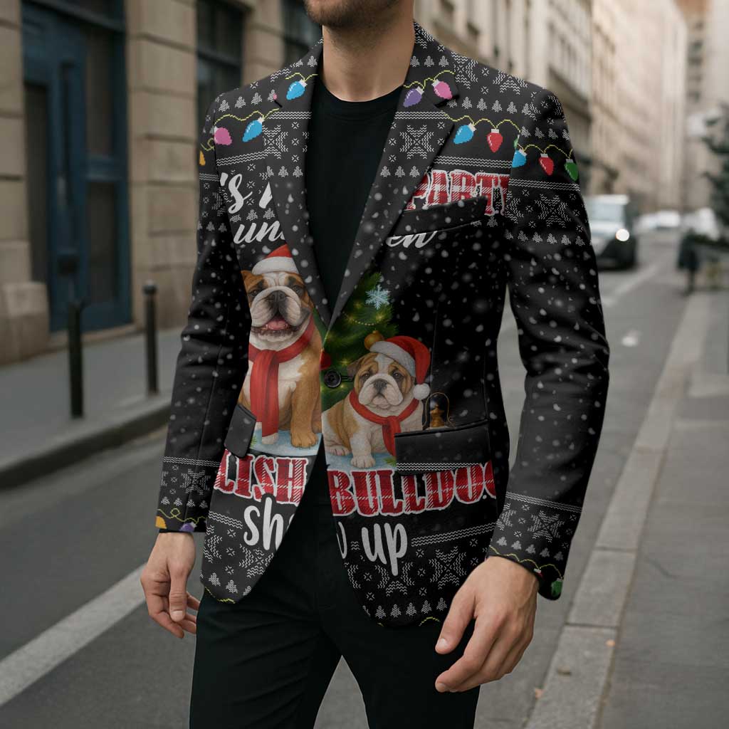 English Bulldog Show Up Christmas Blazer Funny Xmas Holiday Patterns - Wonder Print Shop