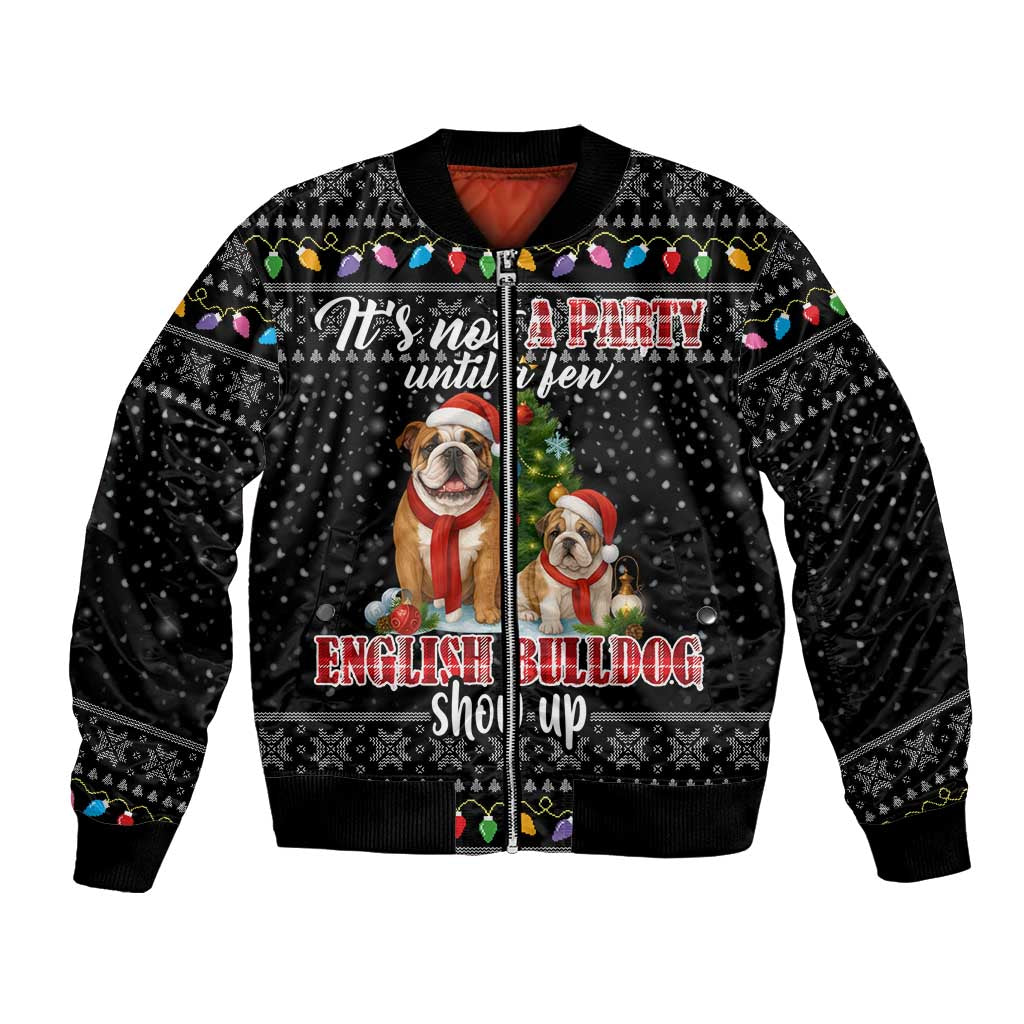 English Bulldog Show Up Christmas Bomber Jacket Funny Xmas Holiday Patterns - Wonder Print Shop
