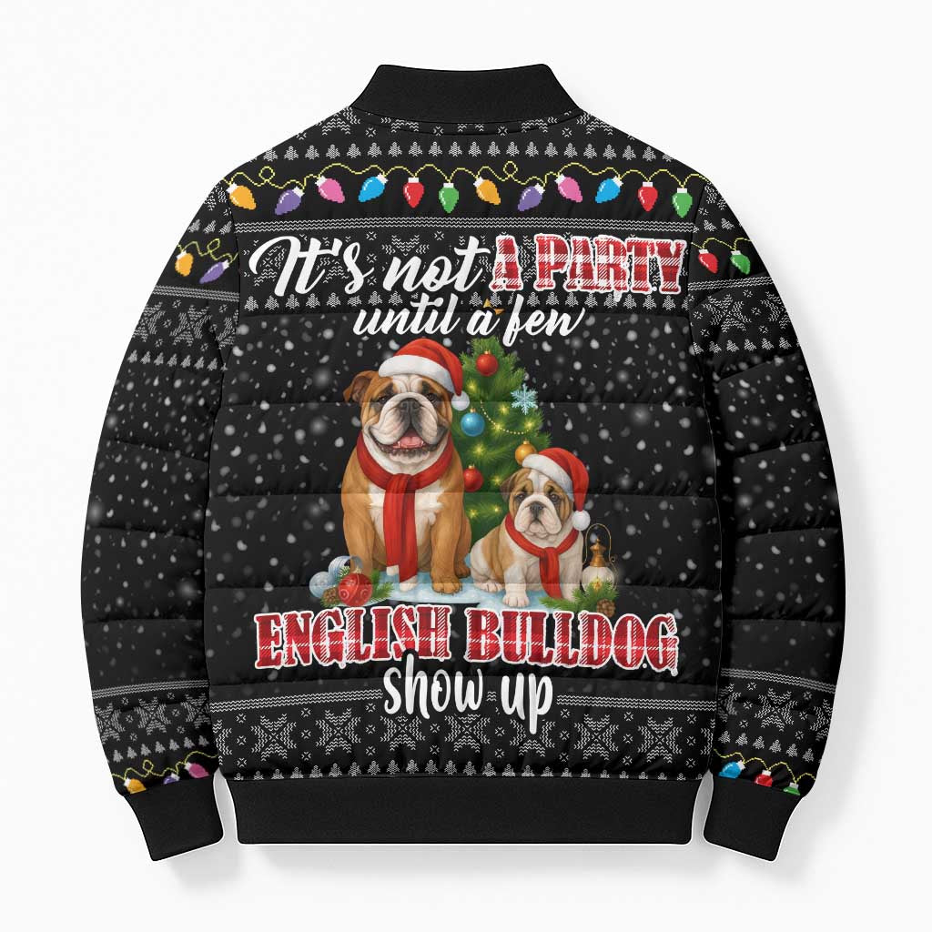 English Bulldog Show Up Christmas Bomber Puffer Jacket Funny Xmas Holiday Patterns - Wonder Print Shop