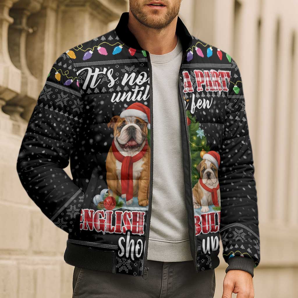 English Bulldog Show Up Christmas Bomber Puffer Jacket Funny Xmas Holiday Patterns - Wonder Print Shop