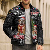 English Bulldog Show Up Christmas Bomber Puffer Jacket Funny Xmas Holiday Patterns - Wonder Print Shop