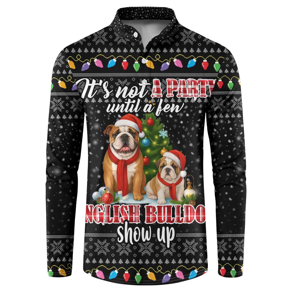 English Bulldog Show Up Christmas Button Sweatshirt Funny Xmas Holiday Patterns - Wonder Print Shop