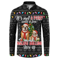 English Bulldog Show Up Christmas Button Sweatshirt Funny Xmas Holiday Patterns - Wonder Print Shop