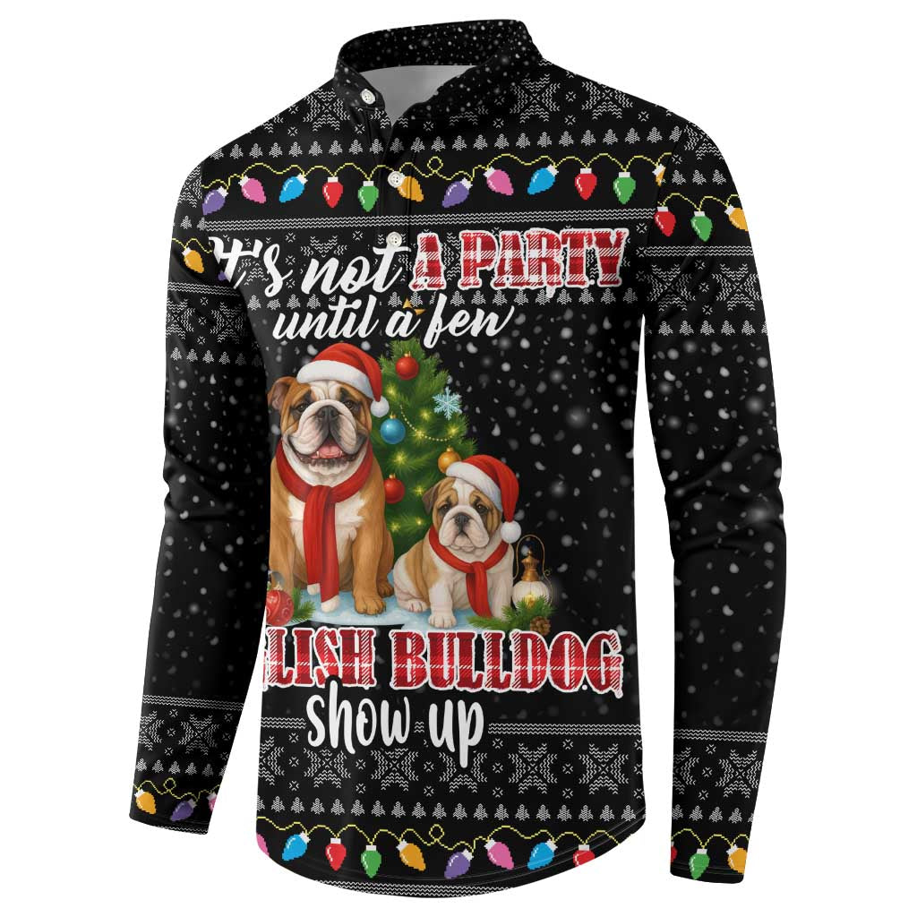 English Bulldog Show Up Christmas Button Sweatshirt Funny Xmas Holiday Patterns - Wonder Print Shop