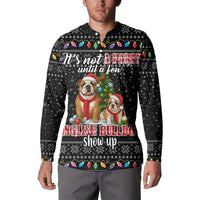 English Bulldog Show Up Christmas Button Sweatshirt Funny Xmas Holiday Patterns - Wonder Print Shop