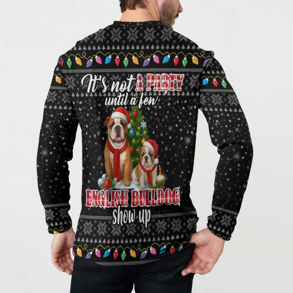 English Bulldog Show Up Christmas Button Sweatshirt Funny Xmas Holiday Patterns - Wonder Print Shop