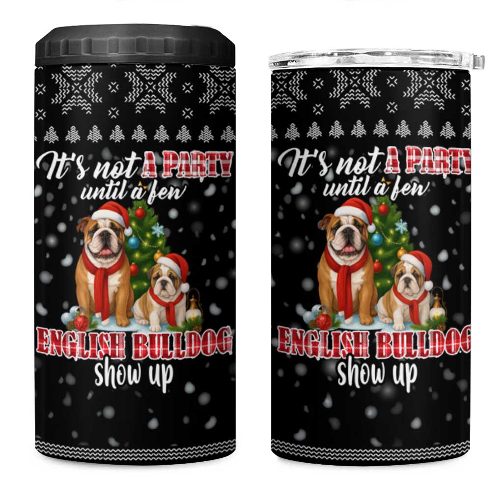 English Bulldog Show Up Christmas 4 in 1 Can Cooler Tumbler Funny Xmas Holiday Patterns - Wonder Print Shop