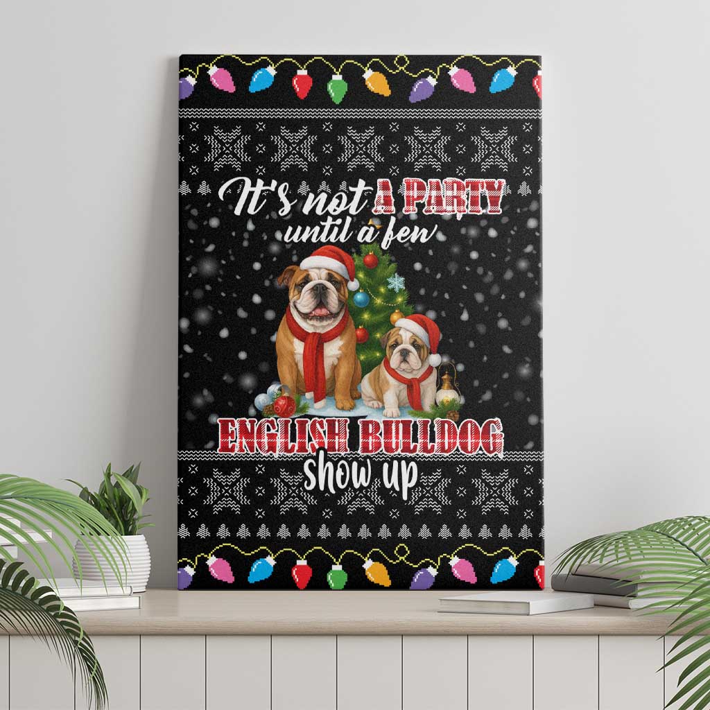 English Bulldog Show Up Christmas Canvas Wall Art Funny Xmas Holiday Patterns - Wonder Print Shop