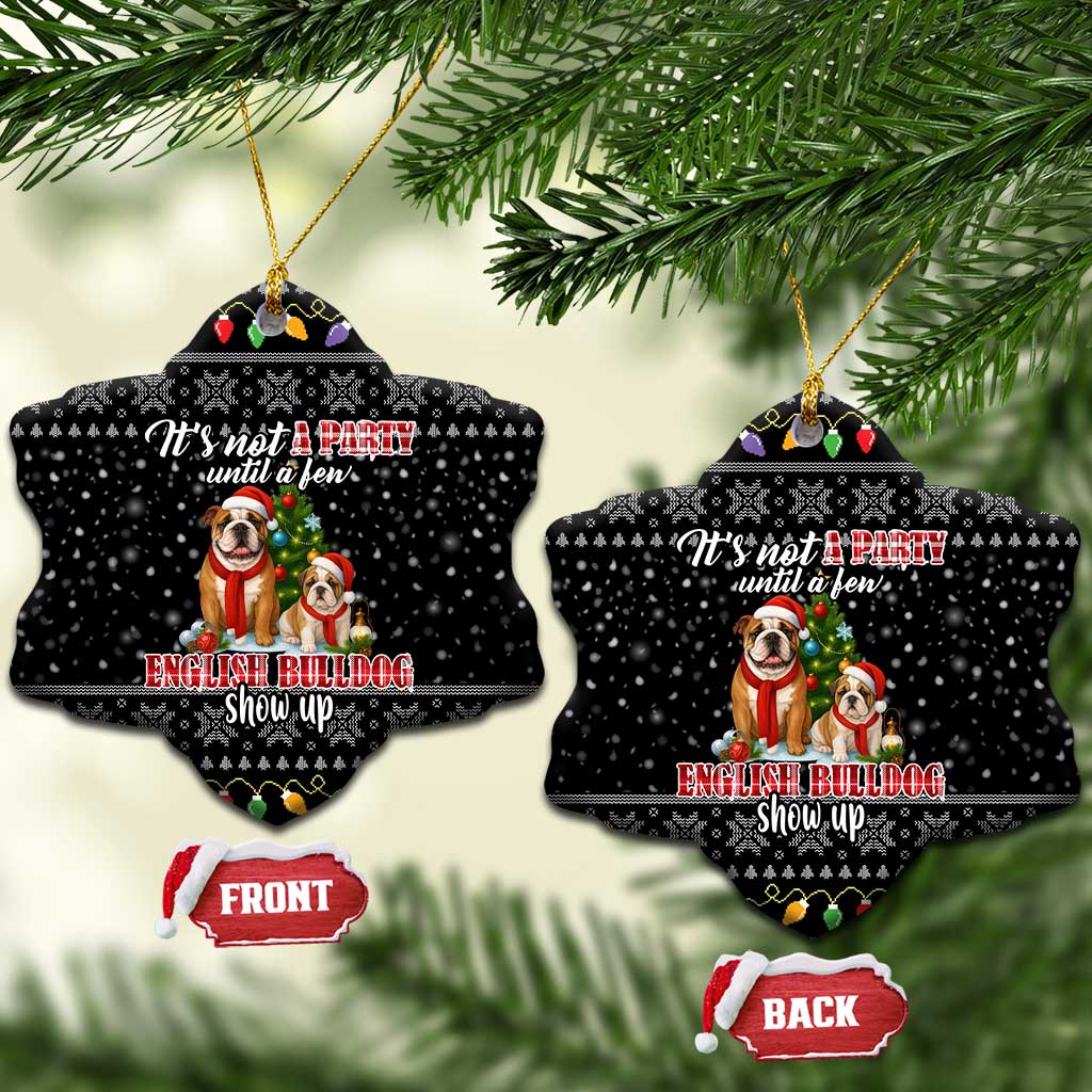 English Bulldog Show Up Christmas Ceramic Ornament Funny Xmas Holiday Patterns - Wonder Print Shop