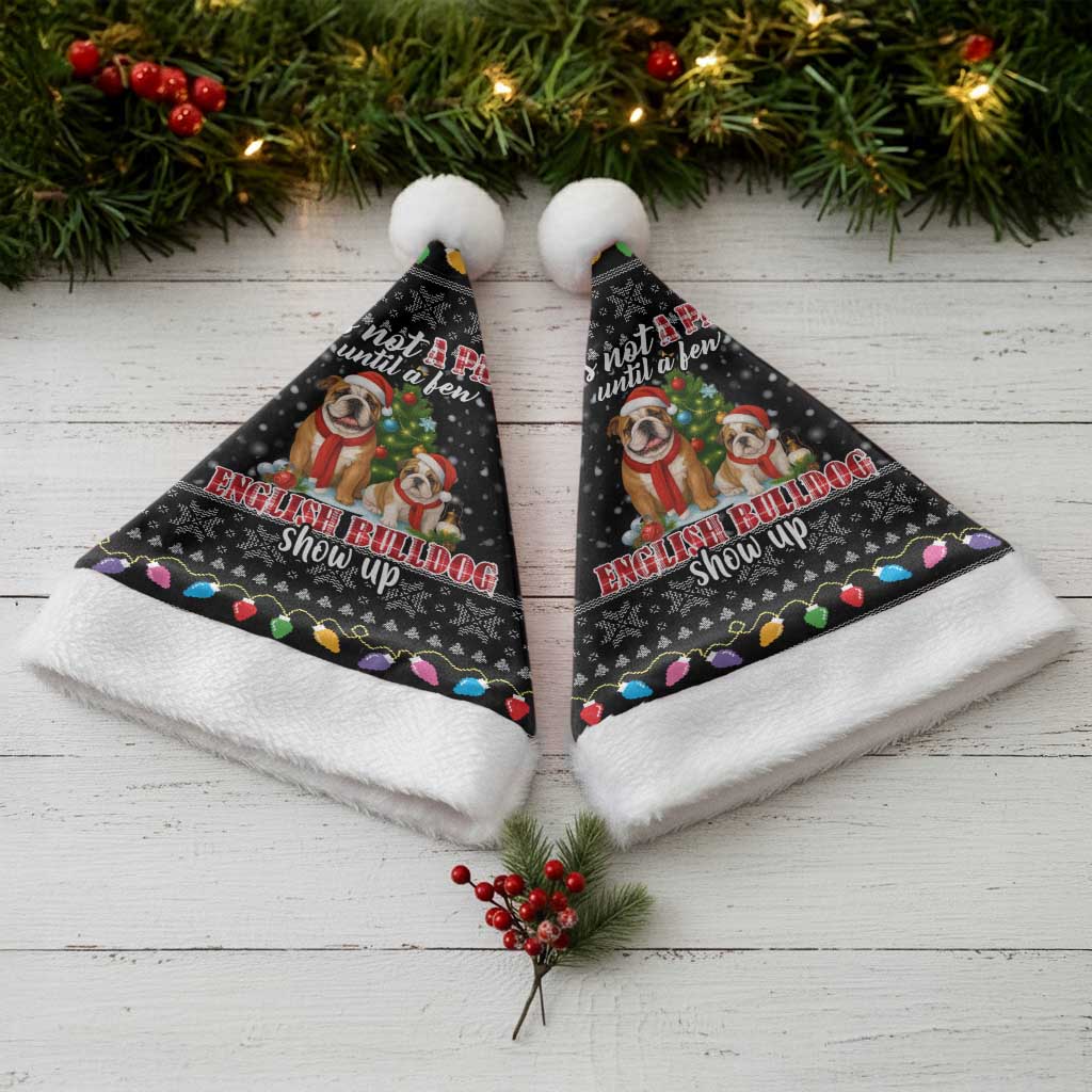 English Bulldog Show Up Christmas Santa Hat Funny Xmas Holiday Patterns - Wonder Print Shop