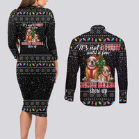 English Bulldog Show Up Christmas Couples Matching Long Sleeve Bodycon Dress and Long Sleeve Button Shirt Funny Xmas Holiday Patterns - Wonder Print Shop