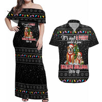 English Bulldog Show Up Christmas Couples Matching Off Shoulder Maxi Dress and Hawaiian Shirt Funny Xmas Holiday Patterns - Wonder Print Shop