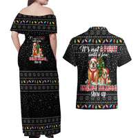 English Bulldog Show Up Christmas Couples Matching Off Shoulder Maxi Dress and Hawaiian Shirt Funny Xmas Holiday Patterns - Wonder Print Shop
