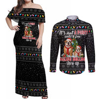 English Bulldog Show Up Christmas Couples Matching Off Shoulder Maxi Dress and Long Sleeve Button Shirt Funny Xmas Holiday Patterns - Wonder Print Shop