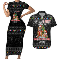 English Bulldog Show Up Christmas Couples Matching Short Sleeve Bodycon Dress and Hawaiian Shirt Funny Xmas Holiday Patterns - Wonder Print Shop