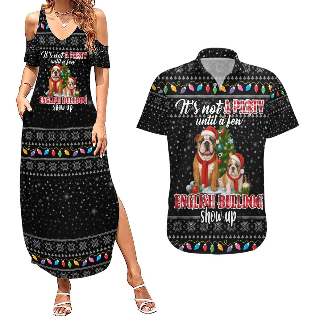 English Bulldog Show Up Christmas Couples Matching Summer Maxi Dress and Hawaiian Shirt Funny Xmas Holiday Patterns - Wonder Print Shop
