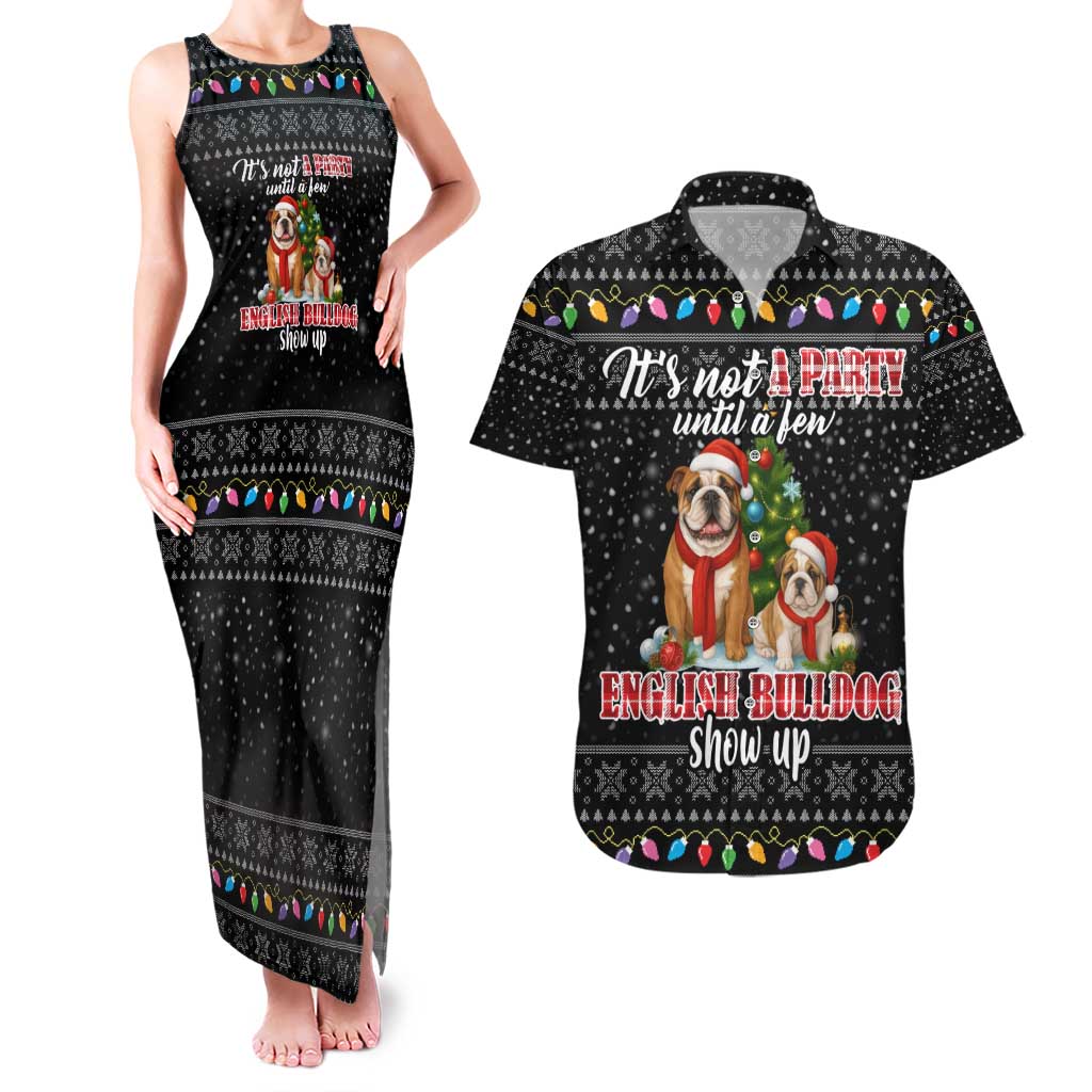 English Bulldog Show Up Christmas Couples Matching Tank Maxi Dress and Hawaiian Shirt Funny Xmas Holiday Patterns - Wonder Print Shop