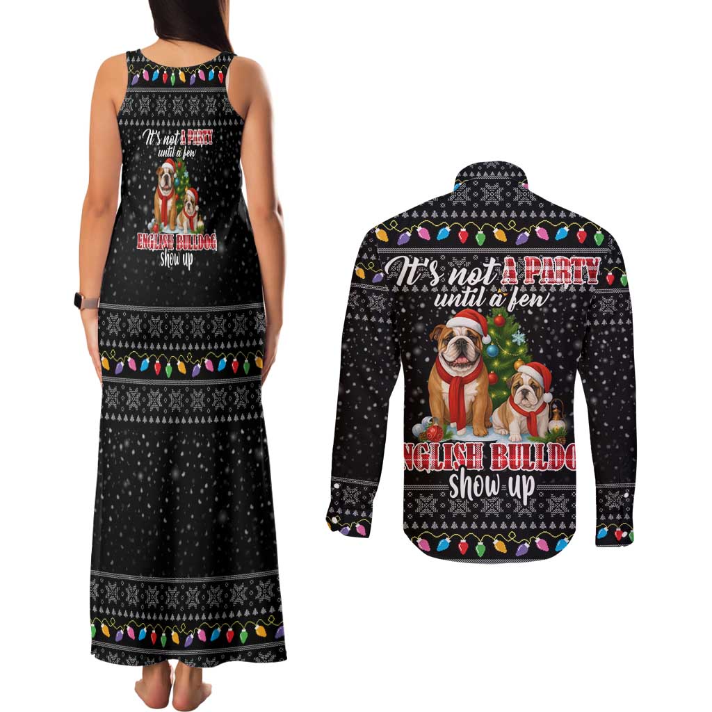 English Bulldog Show Up Christmas Couples Matching Tank Maxi Dress and Long Sleeve Button Shirt Funny Xmas Holiday Patterns - Wonder Print Shop